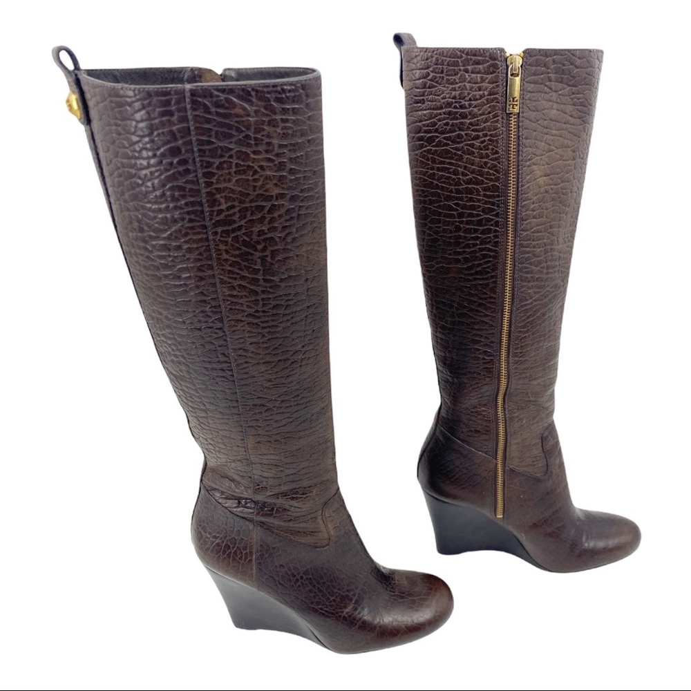 Tory Burch Dabney croc leather wedge knee boots
